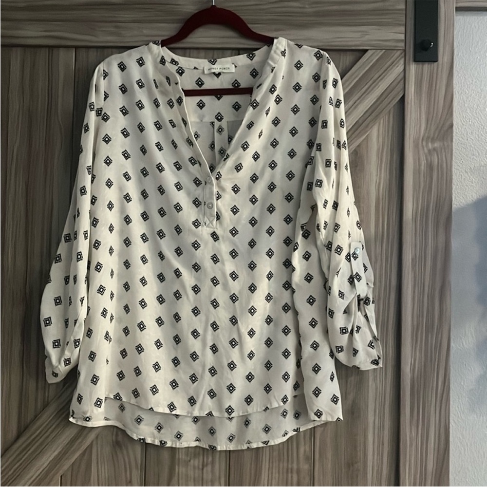 Honey Punch Cream Black 3/4 Sleeve Blouse